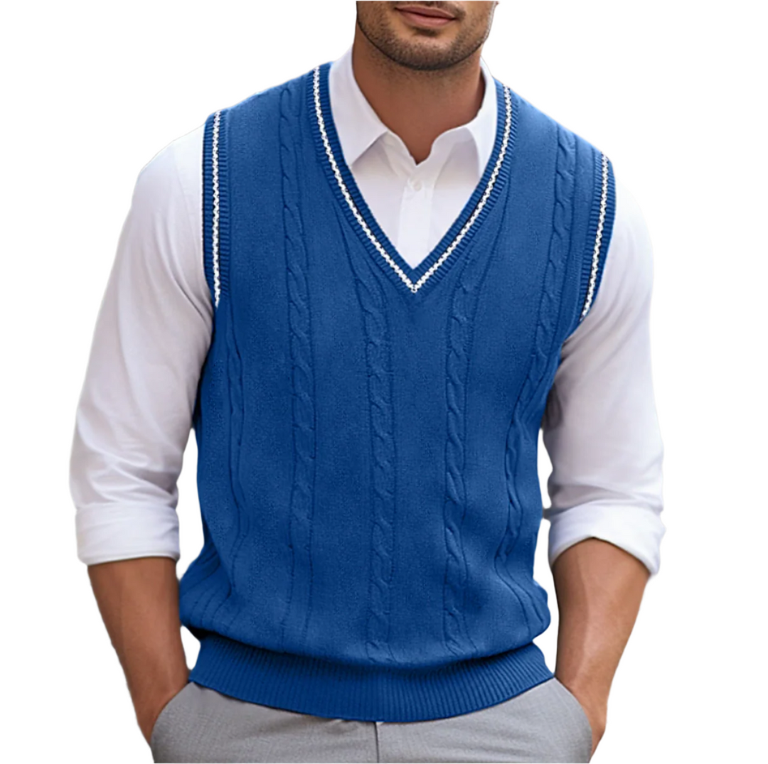 Michael - Men's Sleeveless V-Neck Knitted Vest in Blue