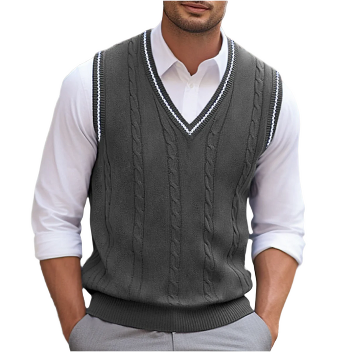Michael - Men's Sleeveless V-Neck Knitted Vest in Charcoal