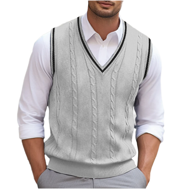 Michael - Men's Sleeveless V-Neck Knitted Vest in Light Grey