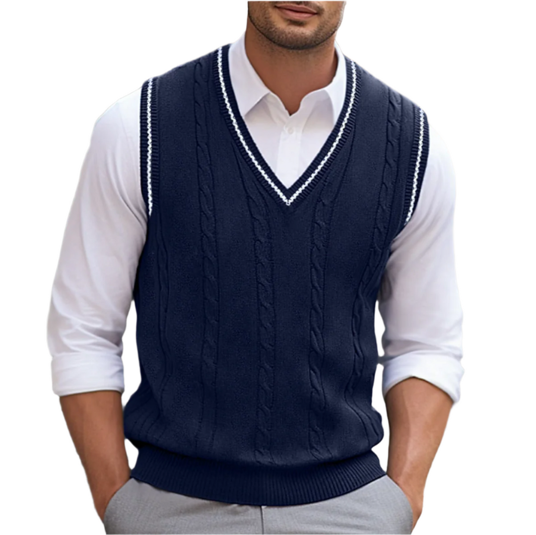 Michael - Men's Sleeveless V-Neck Knitted Vest in Navy