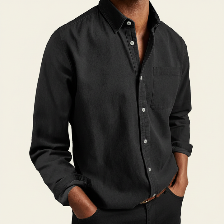 Gunnar - Men's Classic Button-Front Pocket Shirt in Black
