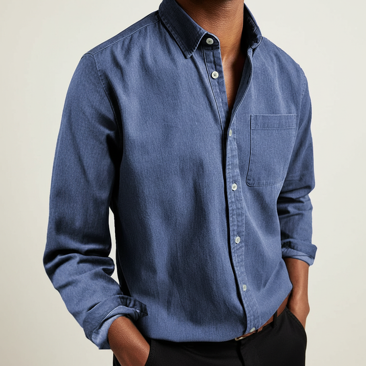 Gunnar - Men's Classic Button-Front Pocket Shirt in Blue