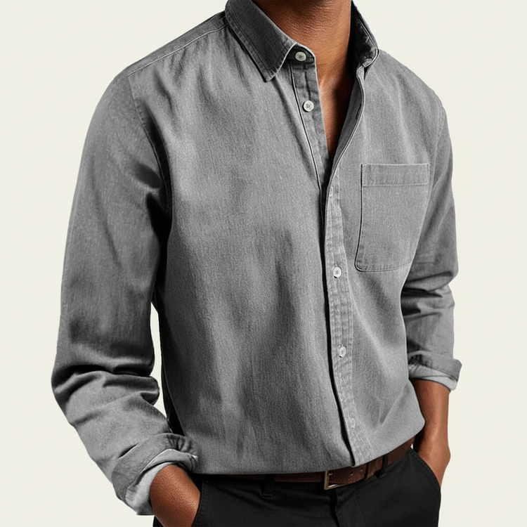 Gunnar - Men's Classic Button-Front Pocket Shirt in Grey