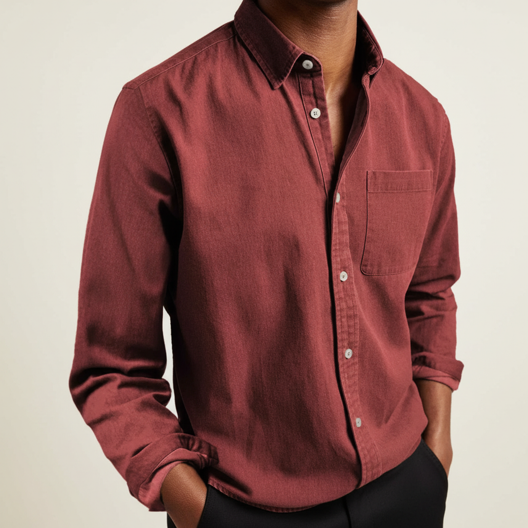 Gunnar - Men's Classic Button-Front Pocket Shirt in Red
