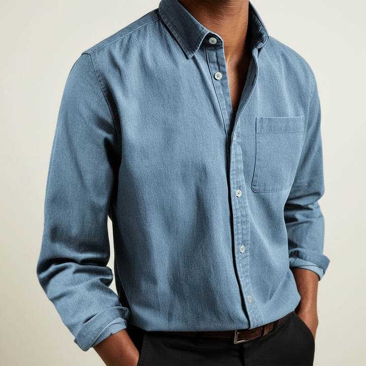 Gunnar - Men's Classic Button-Front Pocket Shirt in Sky Blue