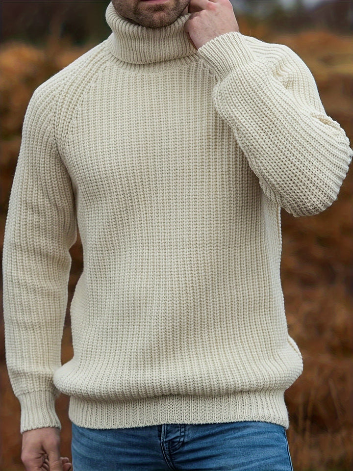 Alexander - Men's Roll Neck Knit Jumper in Beige
