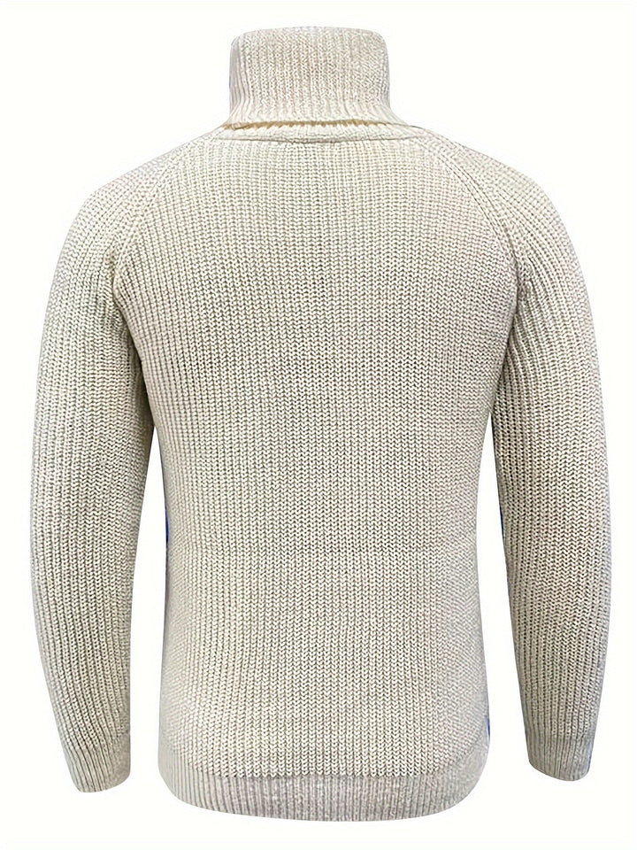 Alexander - Men's Roll Neck Knit Jumper in Beige - view 3
