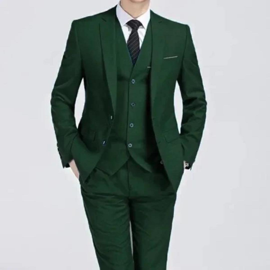 Georg - Men's Black Three-Piece Formal Suit in Dark Green