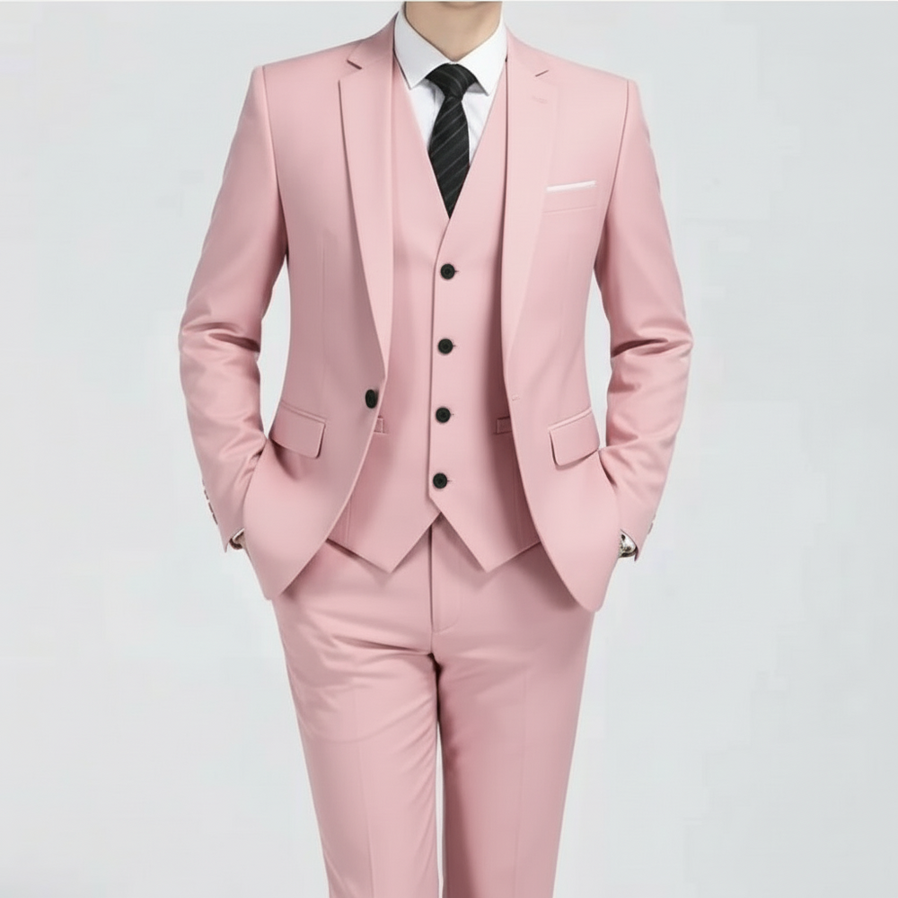Georg - Men's Black Three-Piece Formal Suit in Light Pink