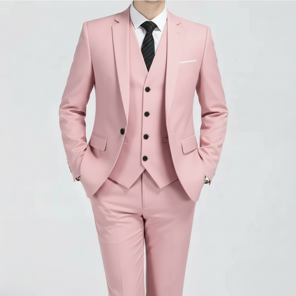 Georg - Men's Black Three-Piece Formal Suit in Light Pink