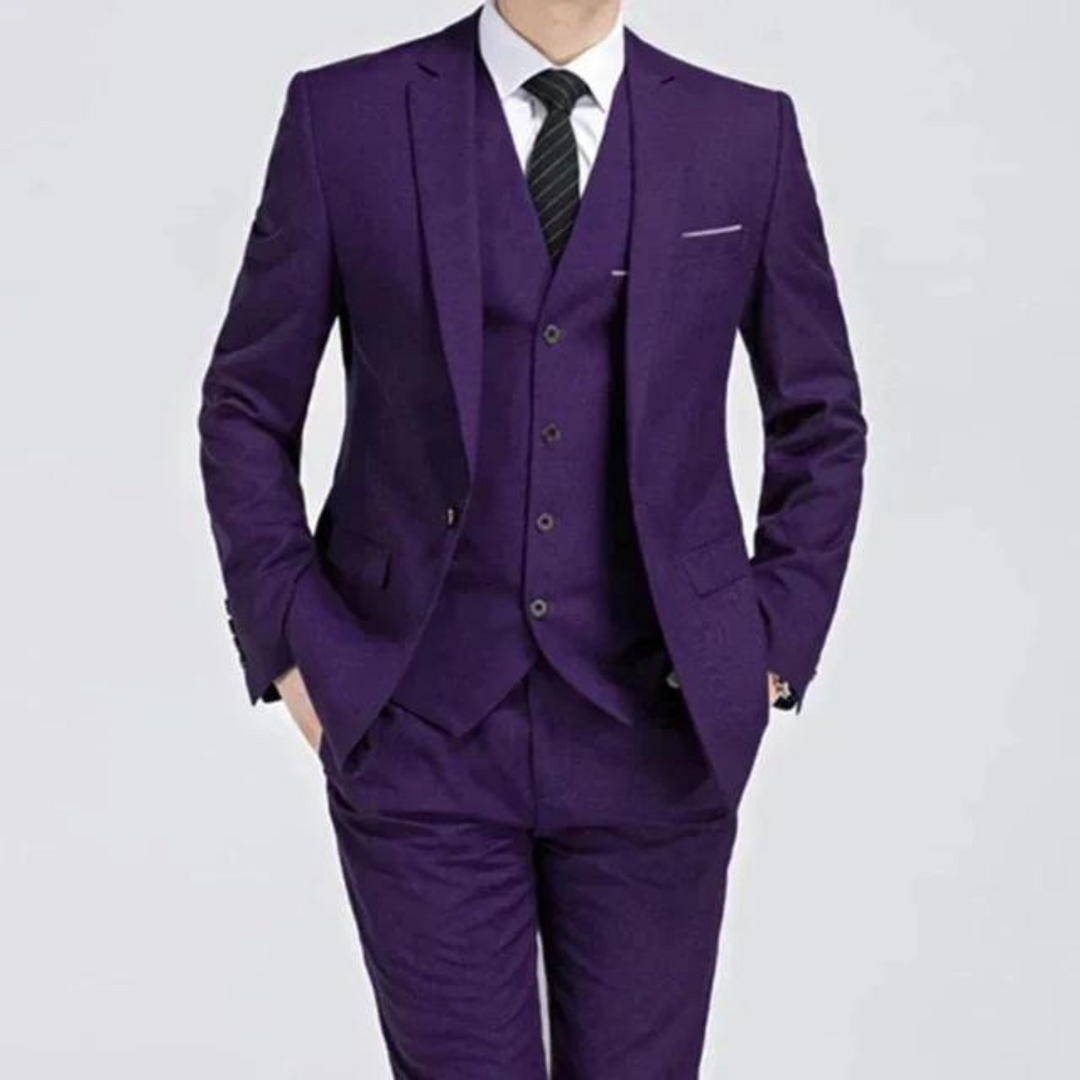 Georg - Men's Black Three-Piece Formal Suit in Purple
