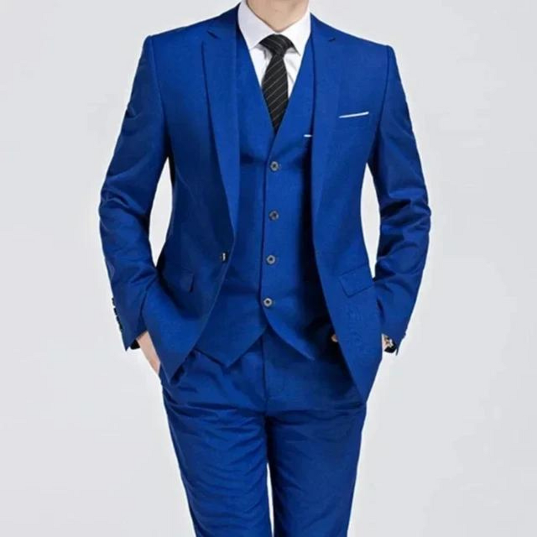 Georg - Men's Black Three-Piece Formal Suit in Royal Blue