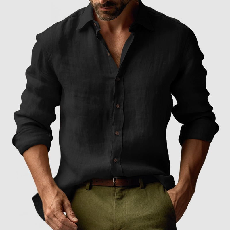 Josef Men's Vintage Button-Up Shirt - Black