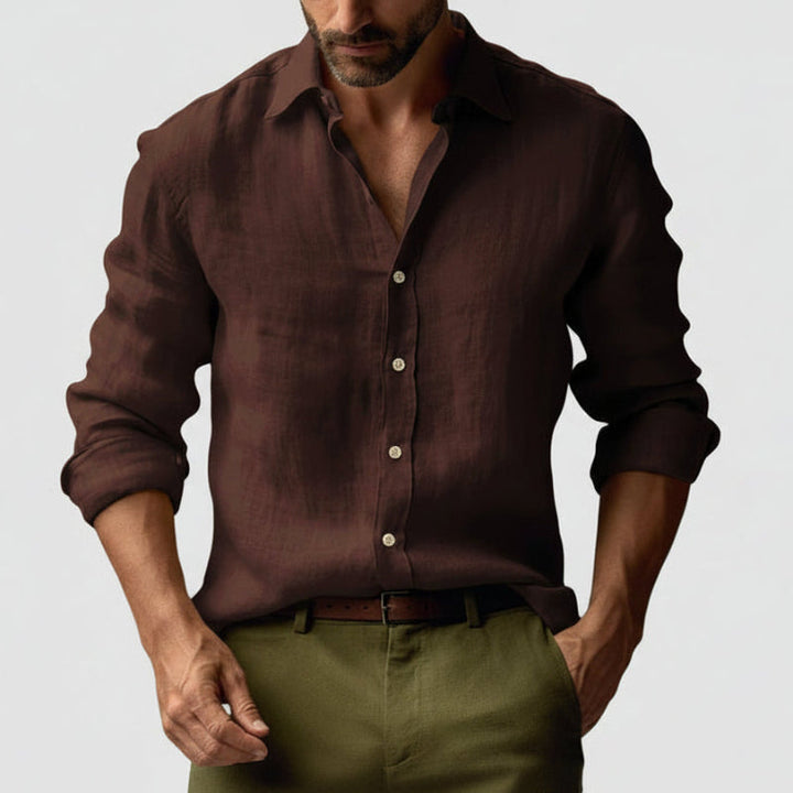 Josef Men's Vintage Button-Up Shirt - Coffee