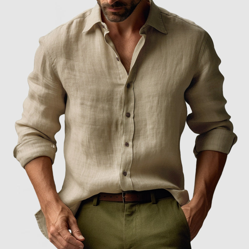Josef Men's Vintage Button-Up Shirt - Khaki