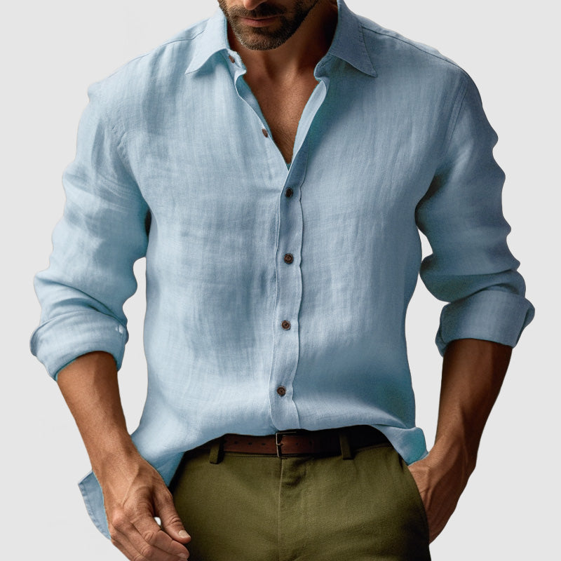 Josef Men's Vintage Button-Up Shirt - Light Blue