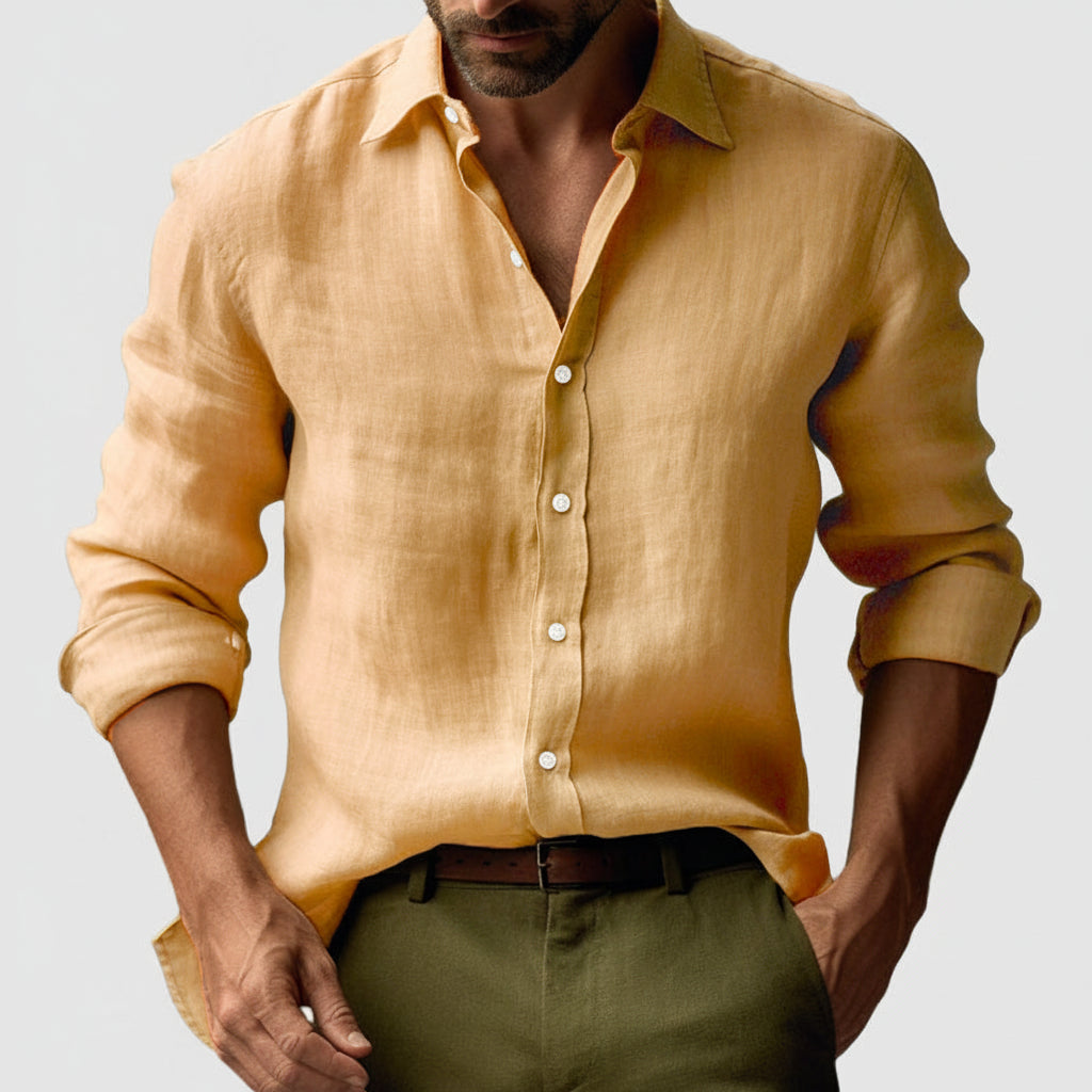 Josef Men's Vintage Button-Up Shirt - Yellow