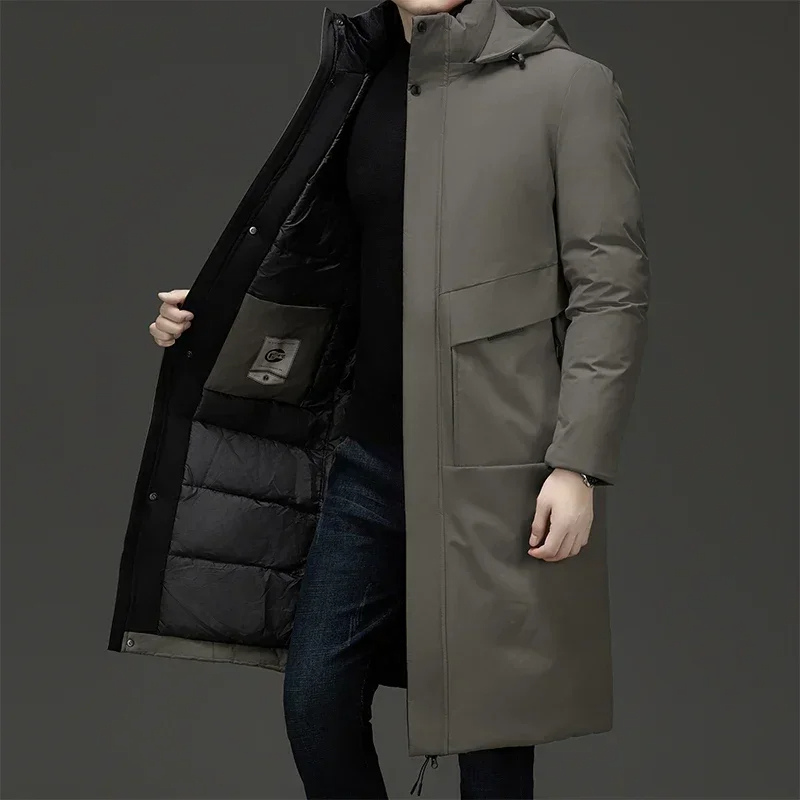 Alexander men's long hooded quilted winter coat in grey