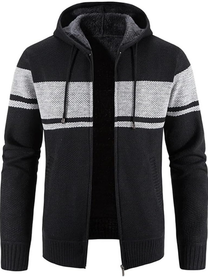 Hans - Men's Winter Hooded Zip Jacket in Black Grey