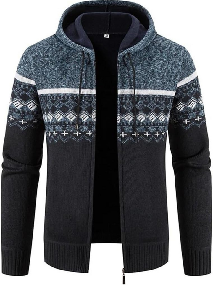 Hans - Men's Winter Hooded Zip Jacket in Blue Black