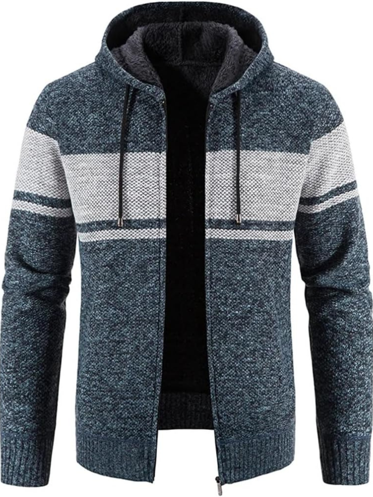 Hans - Men's Winter Hooded Zip Jacket in Blue Grey
