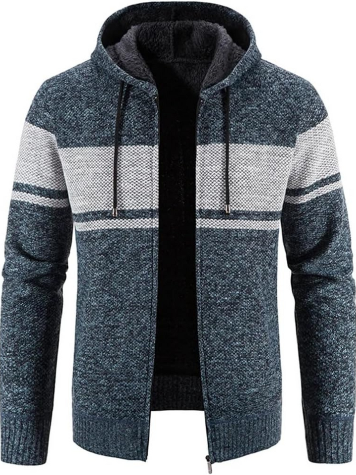 Hans - Men's Winter Hooded Zip Jacket in Blue Grey