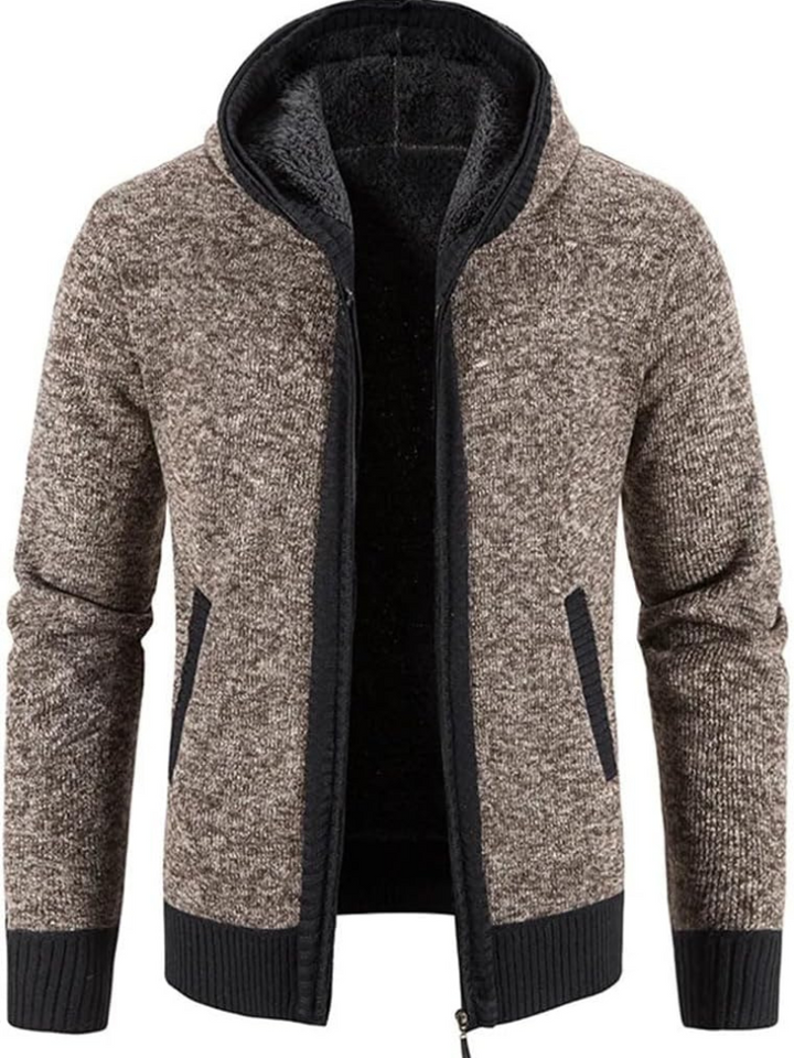Hans - Men's Winter Hooded Zip Jacket in Brown