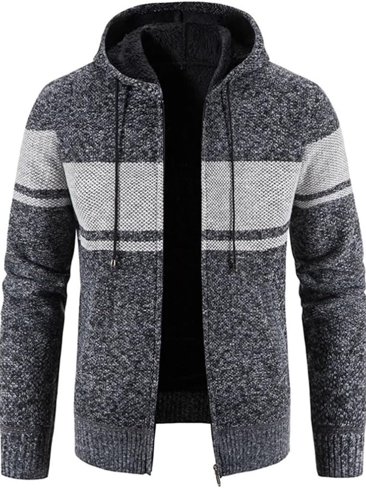 Hans - Men's Winter Hooded Zip Jacket in Grey