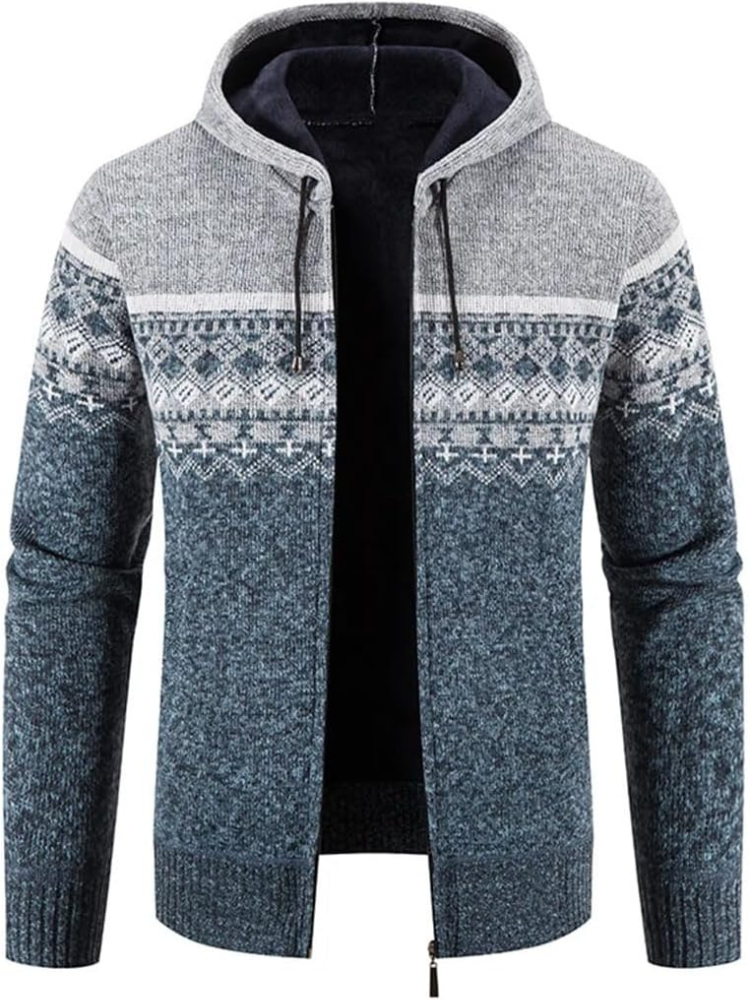 Hans - Men's Winter Hooded Zip Jacket in Light Grey Blue