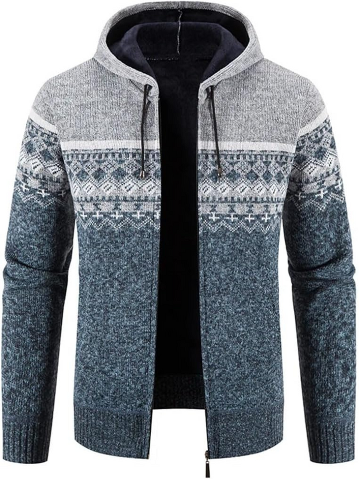 Hans - Men's Winter Hooded Zip Jacket in Light Grey Blue