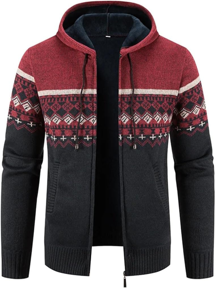Hans - Men's Winter Hooded Zip Jacket in Red