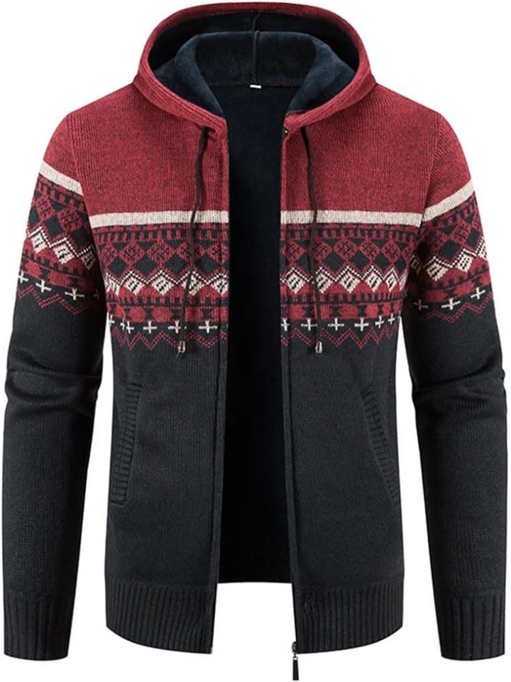 Hans - Men's Winter Hooded Zip Jacket in Red