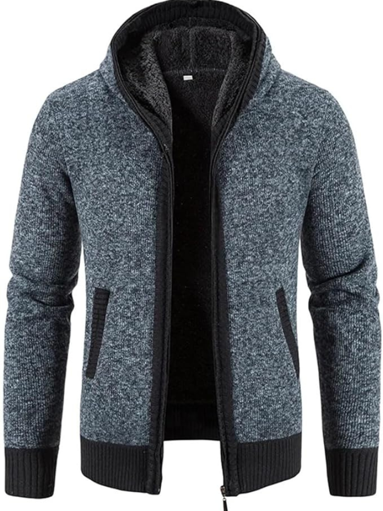 Hans - Men's Winter Hooded Zip Jacket in Solid Blue