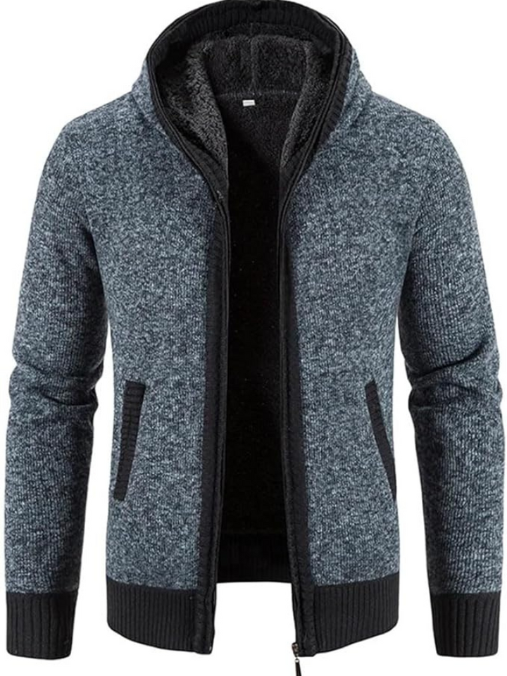 Hans - Men's Winter Hooded Zip Jacket in Solid Blue