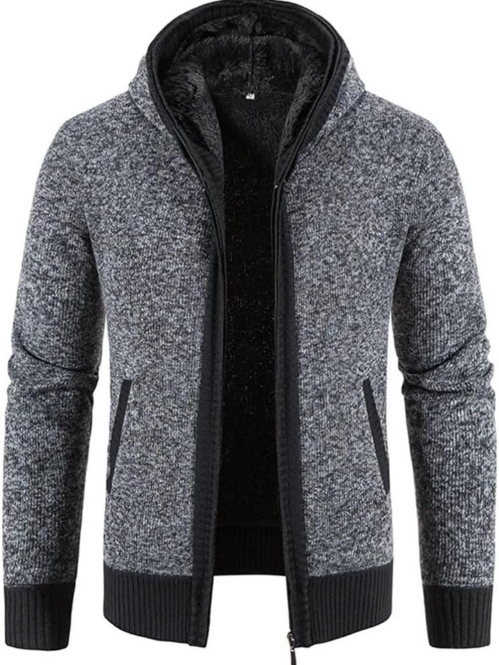 Hans - Men's Winter Hooded Zip Jacket in Solid Grey