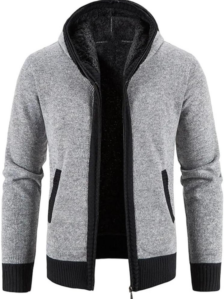 Hans - Men's Winter Hooded Zip Jacket in Solid Light Grey