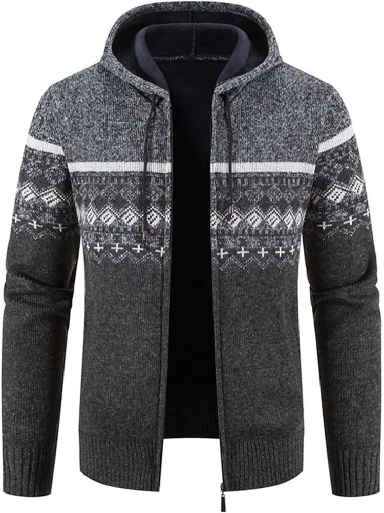 Hans - Men's Winter Hooded Zip Jacket in White Grey