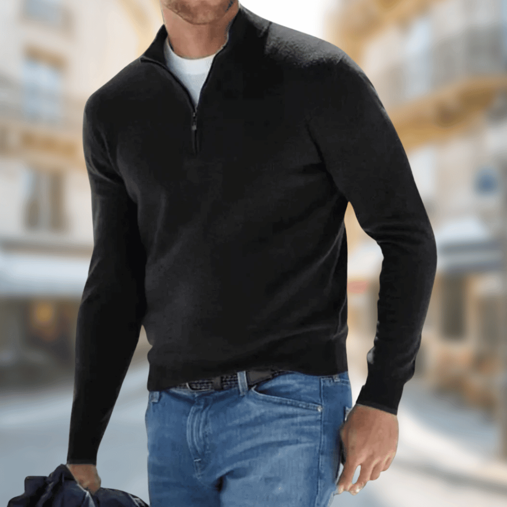 Roland men's zip-collar casual sweater in black
