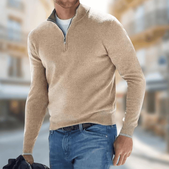 Roland men's zip-collar casual sweater in brown