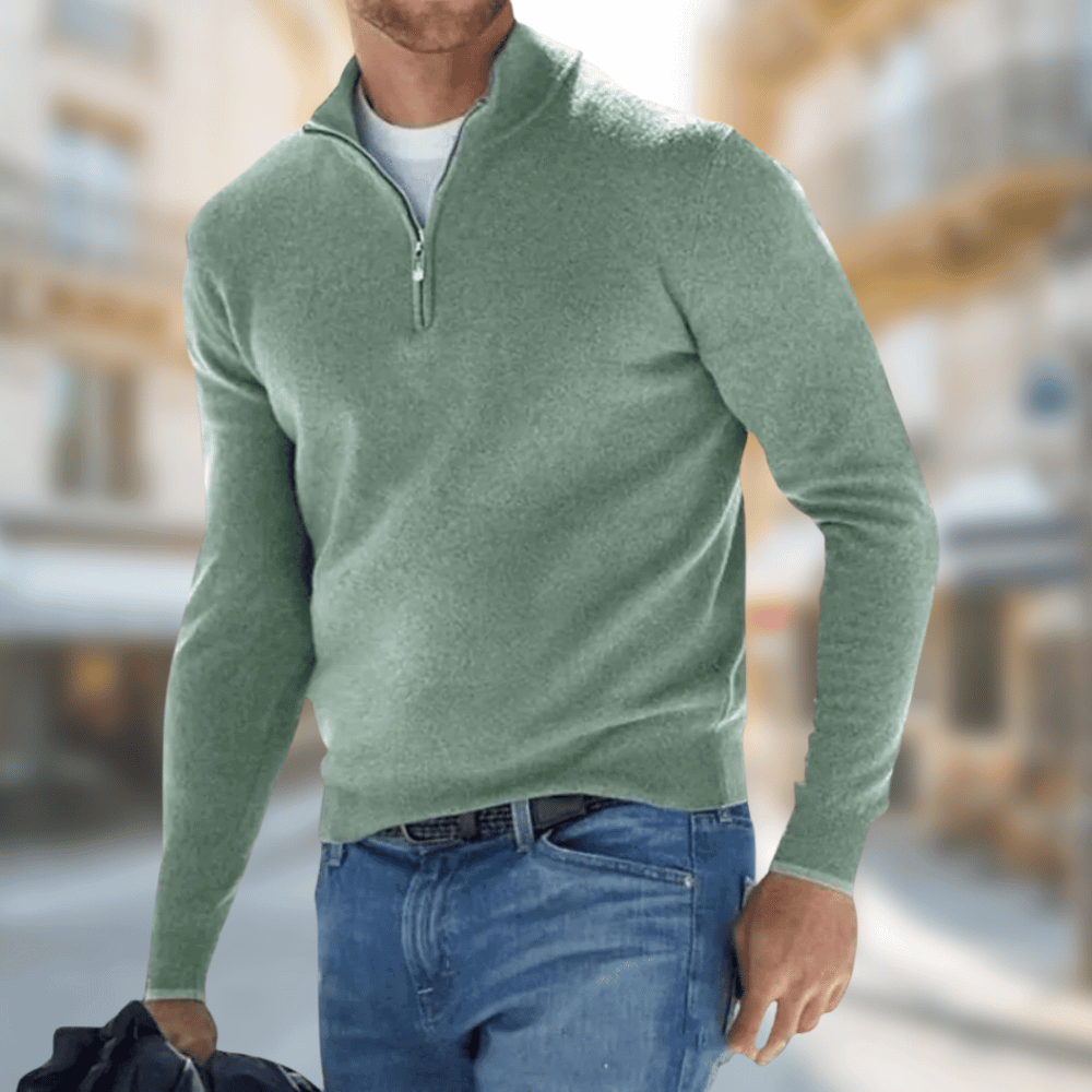 Roland men's zip-collar casual sweater in green