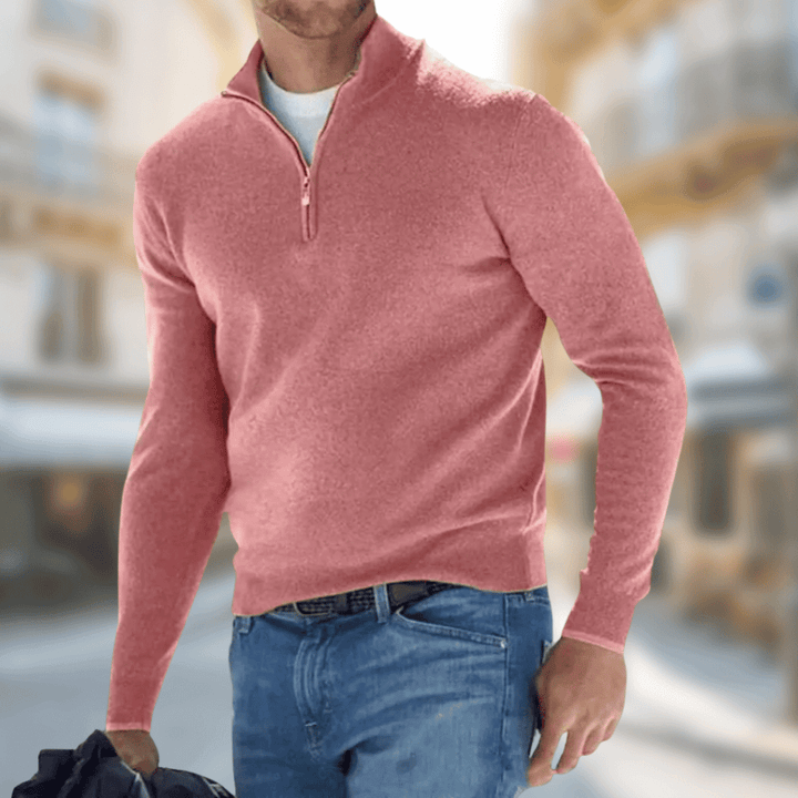 Roland men's zip-collar casual sweater in red