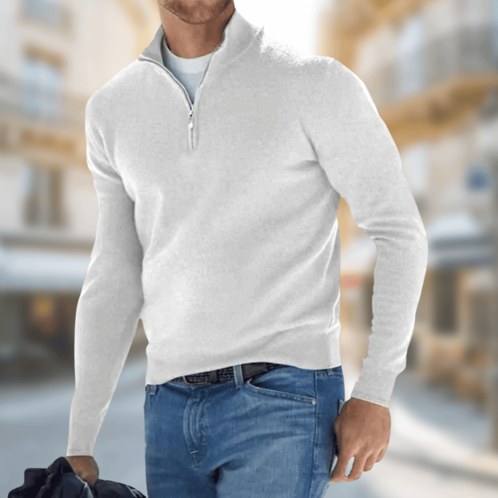 Roland men's zip-collar casual sweater in white