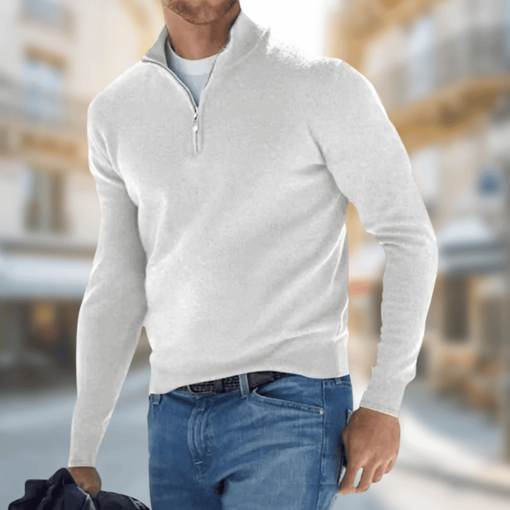 Roland men's zip-collar casual sweater in white