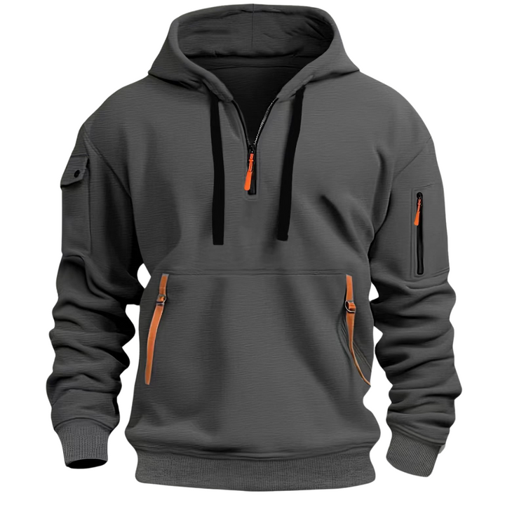 Men's zip pocket hoodie in charcoal