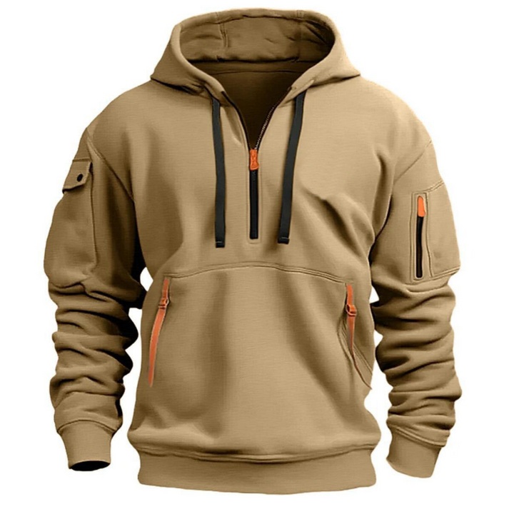 Men's zip pocket hoodie in khaki
