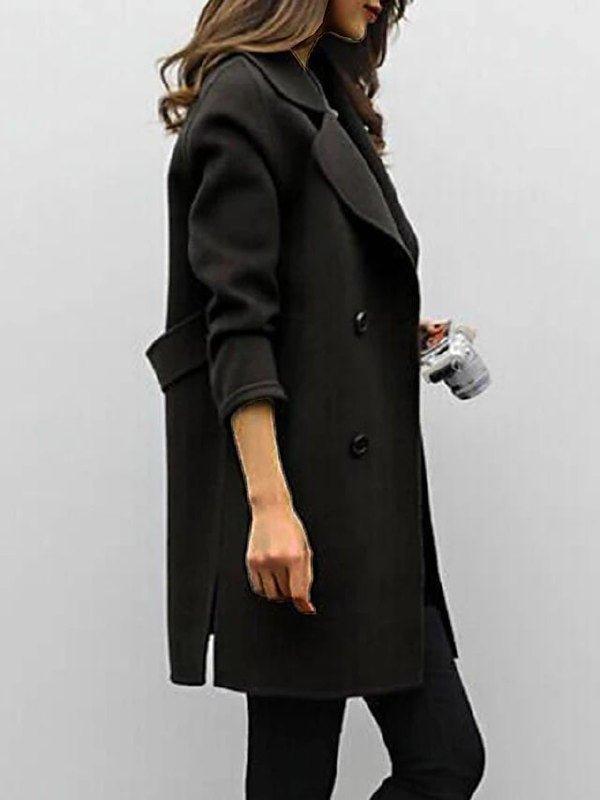 Women's Classic Lapel Winter Coat in Black