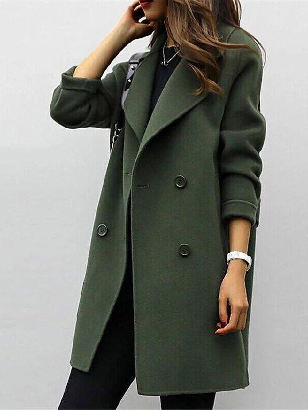 Women's Classic Lapel Winter Coat in Green
