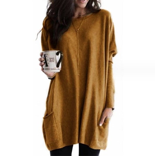 Women's Long-Line Pullover Jumper in Khaki