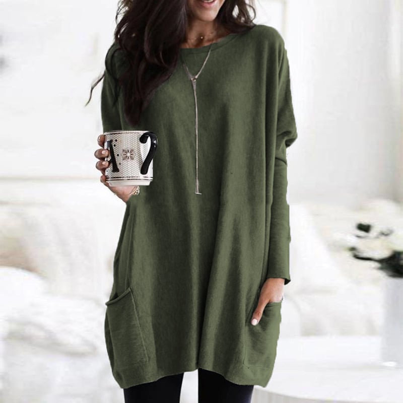 Women's Long-Line Pullover Jumper in Dark Green