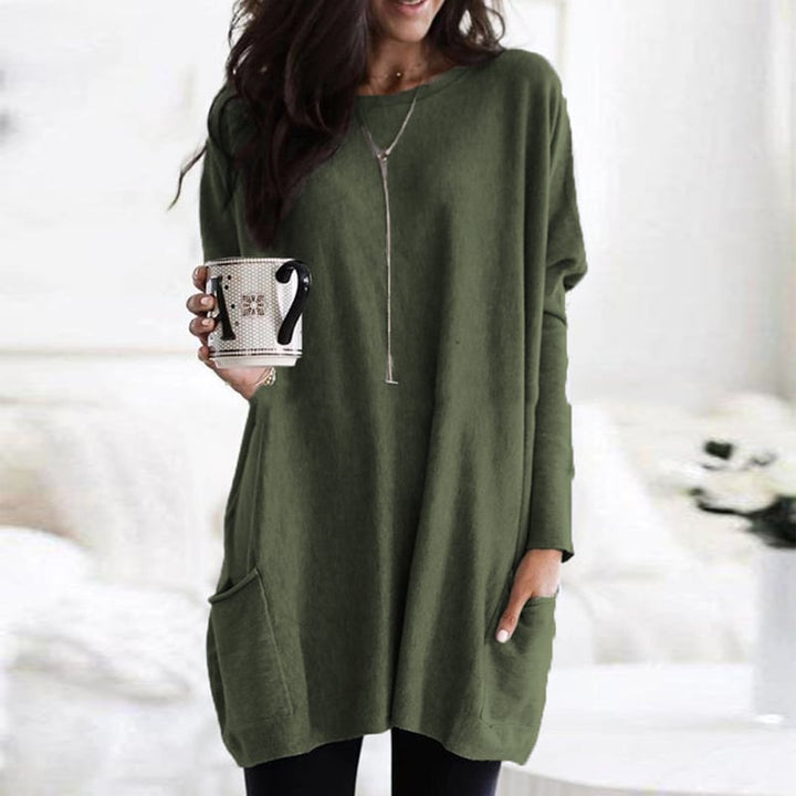 Women's Long-Line Pullover Jumper in Dark Green